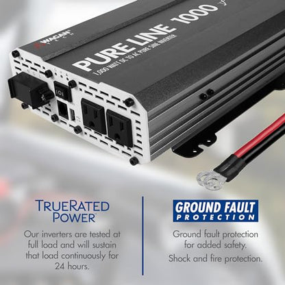 EL3804 Pure Line Inverter 1000 Watt DC 12V to 110V AC Car Pure Sine Wave Power Inverter for Home RV Camping Van Life Off Grid ETL Certified (1000W)