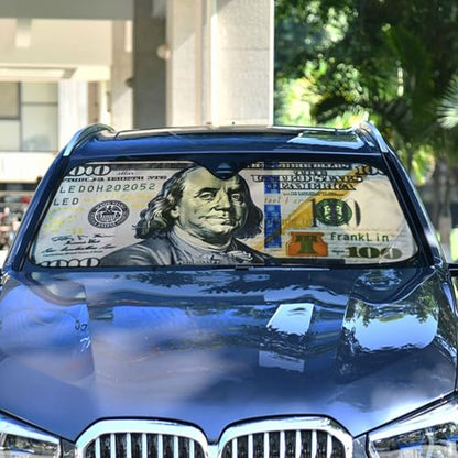 Car Windshield Sun Shade 100 Dollar Bill Printed Foldable Car Front Windshield Sunshade Blocks UV Rays Sun Visor Sun Heat Protection for Car Truck SUV to Keep Your Vehicle Cool (Medium / Dollar Bill)