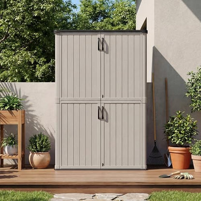 50 cu.ft Plastic Vertical Outdoor Storage Shed (Beige / 50 Cu FT Cabinet)