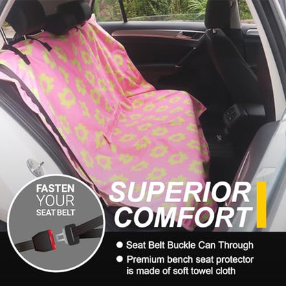 Back Seat Cover for Car Trucks Van SUV Jeep (Rear Bench Seat Towel / Flower and Pink)