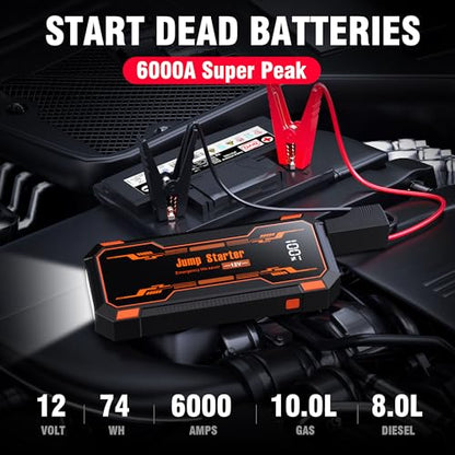 Car Jump Starter 6000A Car Battery Jump Starter Portable (Orange)
