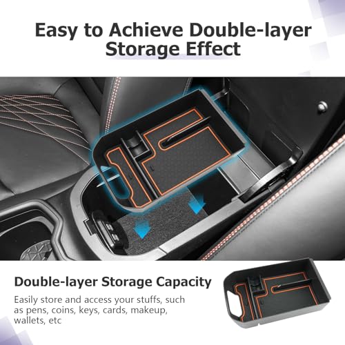 2025 RAV 4 Center Console Organizer Compatible with 2019 2020 2021 2022 2023 2024 2025 Toyota RAV 4 Accessories Armrest Console Secondary Storage Box Insert Tray ABS Material Orange