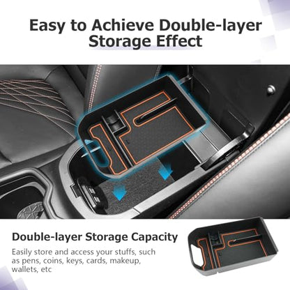 2025 RAV 4 Center Console Organizer Compatible with 2019 2020 2021 2022 2023 2024 2025 Toyota RAV 4 Accessories Armrest Console Secondary Storage Box Insert Tray ABS Material Orange