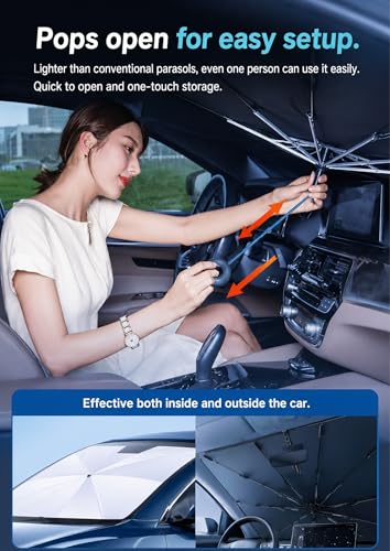 Car Windshield Sun Shade Umbrella with Pull Cord 55''×29'' (55''×29'')