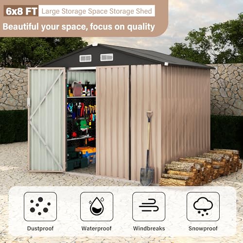 6x8 FT Metal Storage Sheds Outdoor (Brown / 6x8FT)