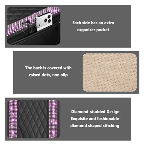 Upgraded Car Center Console Cover with Rhinestones (Upgraded Diamond - Bling Pink)