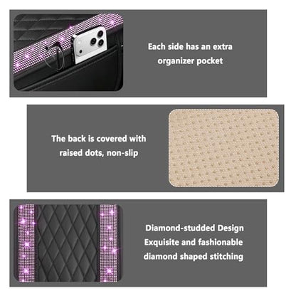 Upgraded Car Center Console Cover with Rhinestones (Upgraded Diamond - Bling Pink)
