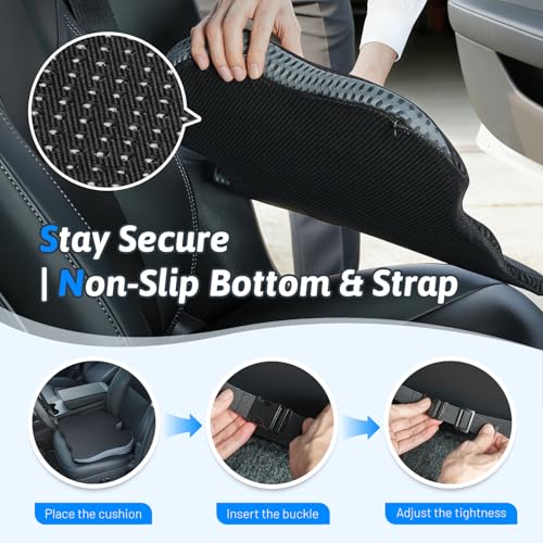 Wedge Car Seat Cushion for Better Visibility & Sciatica Pain Relief (Black)