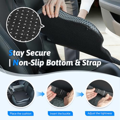 Wedge Car Seat Cushion for Better Visibility & Sciatica Pain Relief (Black)