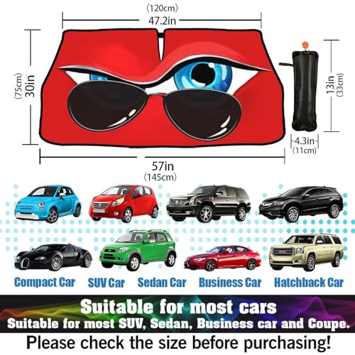 Funny Eye Print Car Sunshade Umbrella Retractable Sun Shade for Car Windshield Umbrella Heat Insulation Protection UV Block Front Window Covers for Auto Sedan SUV Pickup Windshield Sunshades (One Size / Style2)