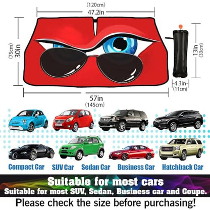 Funny Eye Print Car Sunshade Umbrella Retractable Sun Shade for Car Windshield Umbrella Heat Insulation Protection UV Block Front Window Covers for Auto Sedan SUV Pickup Windshield Sunshades (One Size / Style2)