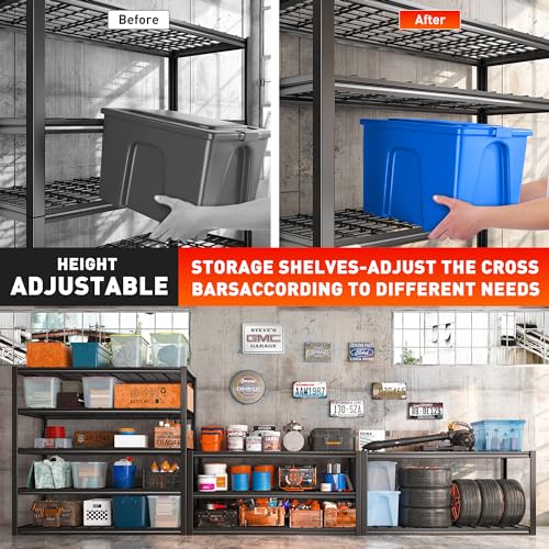 48.2''W Garage Shelving Heavy Duty Metal Shelving 3000LBS Storage Shelves Adjustable Metal Shelves Industrial 5 Tier Garage Shelf for Basement Pantry Warehouse Supermarket (24.2"D x 48.2"W x 72.2"H)