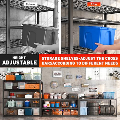 48.2''W Garage Shelving Heavy Duty Metal Shelving 3000LBS Storage Shelves Adjustable Metal Shelves Industrial 5 Tier Garage Shelf for Basement Pantry Warehouse Supermarket (24.2"D x 48.2"W x 72.2"H)