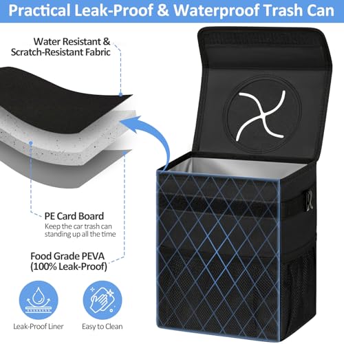 Leak Proof Car Trash Can with Lid Black (Balck / 2 Gallons)