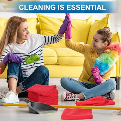 100 Pack 12'' x 12'' Microfiber Cleaning Cloths Reusable Cleaning Rags Bulk Microfiber Towels Softer Highly Absorbent Washcloths for House Kitchen Car Window (Red)