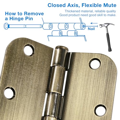 Rounded Door Hinges 3.5" X 3 1 (Antique Brass-Rounded / 3 Pack-no squeak)