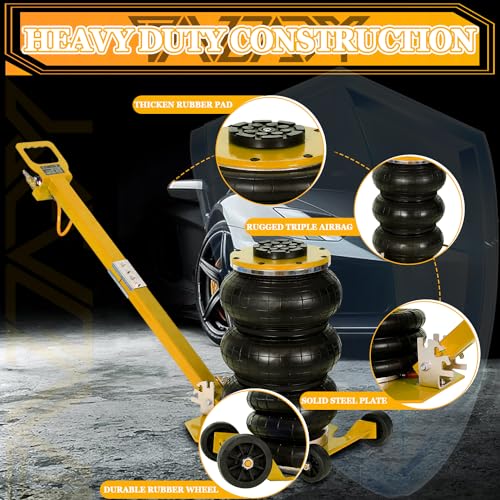 3T Triple Bag Air Jack 6600lbs Pneumatic Jack 3s Fast Lift Up 16in Airbag Jack with Adjustable Long Handle Heavy Duty Triple Air Bag Jack Lift for Cars Garage (3 Ton / yellow)