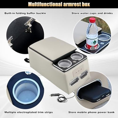 Universal Car Center Console Organizer with Fast Charging (White)