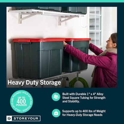 Garage Wall Shelf (White / 1x4ft 2-Pack Shelf | 200lb Each | 6 Hooks)