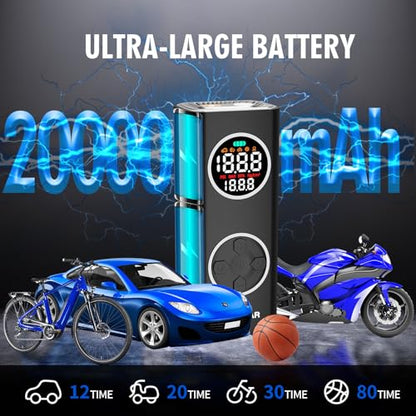 Cordless Tire Inflator Portable Air Compressor with Dual Nozzle & Digital Gauge (Upgraded Air Hose)