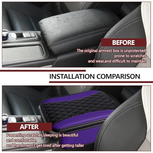 Leather Car Center Console Cover with Side Storage Pockets (BlackPurple)