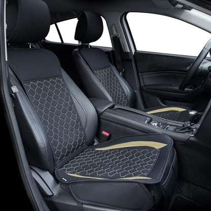 Leather Car Seat Covers Front 2PC Black Gold Luxury Waterproof (Black/Glod)