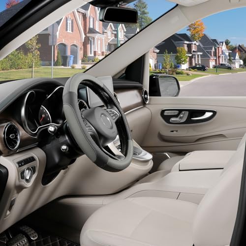 Black and Gray Microfiber Auto Car Steering Wheel Cover Universal 15 inch (Standard size[14 1/2''-15''] / Black and Gray)