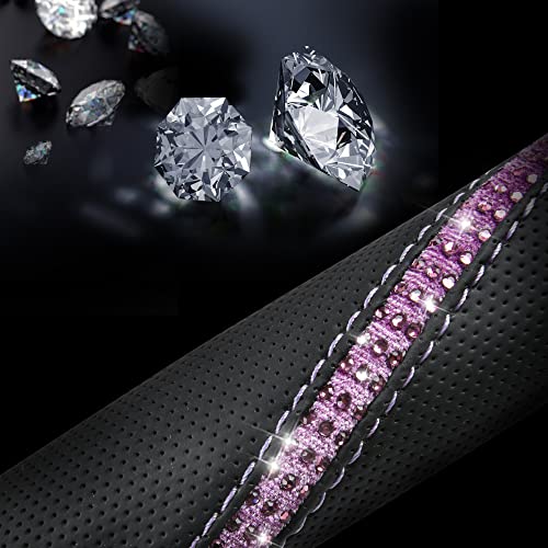 Bling Diamond Black Leather Steering Wheel Cover (Purple Diamond 1PCS)