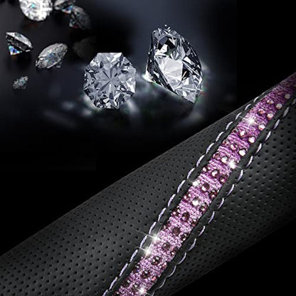 Bling Diamond Black Leather Steering Wheel Cover (Purple Diamond 1PCS)