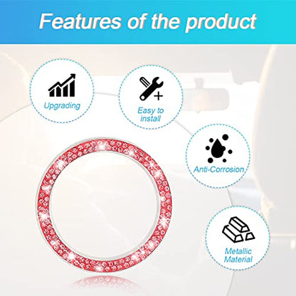 2PCS Zinc Alloy Rhinestone Engine Start Button Rings (Red)