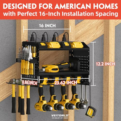 Power Tool Organizer with Charging Station (Black / 16'')