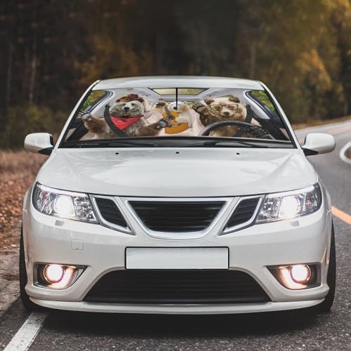 Funny Bear Car Window Shades Windshield Sun Shade Umbrella (57X31 Inch / Color-BEAR1)