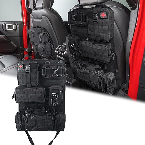 Universal Tactical Seat Back Organizer Vehicle Molle Panel Organizer Storage Bag with 5 Detachable Molle Pouch for All Vehicel Such as Jeep (Black)