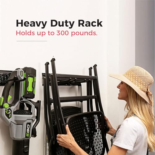 Garage Tool Organizer Wall Mount (Black / 64" Carbon Steel with 4 Racks & 8 Hooks)