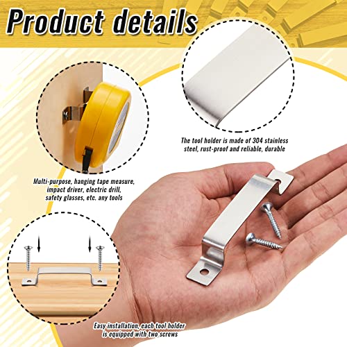 6 Pcs Tape Measure Clip Tape Measure Holder with Screws (Silver)