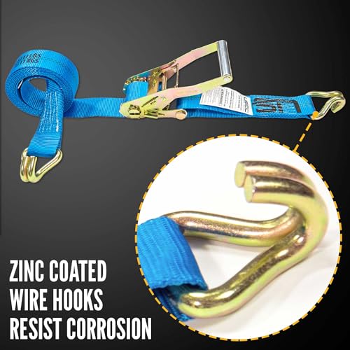 2 Inch Wide x 18 Foot Long Heavy Duty Ratchet Strap with J Hooks
