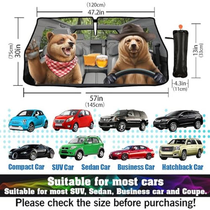 Funny Bear Driving Car Windshield Sun Shade Umbrella Fun Bear Sunshades for Car Windshield Upgraded Sun Visor Protector for Sedan SUV Most Vehicles Printed Front Window Shades (One Size / Style5)