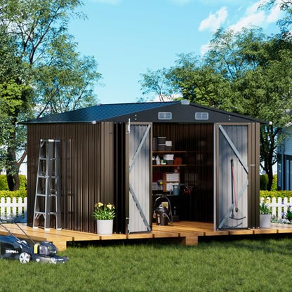 Shed Outdoor Storage Shed Metal (Brown / 10'*10')