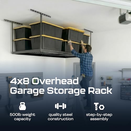 MonsterRax 4x8 Overhead Garage Storage Rack (Hammertone / 12"-24")