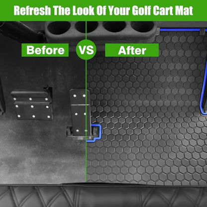 EZGO TXT Golf Cart Full Coverage Floor Liner Mat (Black Blue)