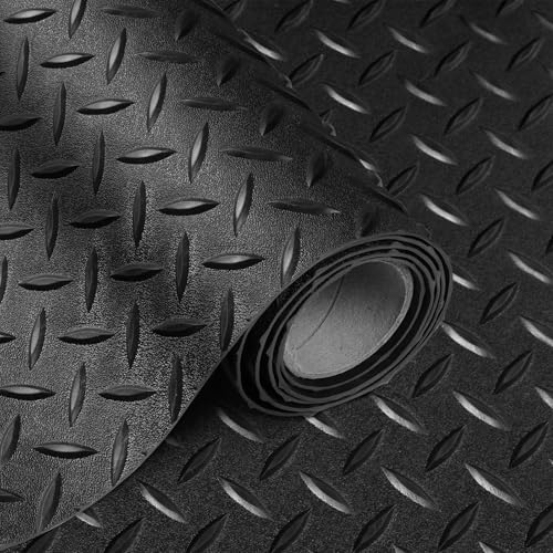 2.5mm Thickened 5Ft x 17Ft Garage Floor Mat Rubber Flooring Roll (5Ft x 17Ft--Black)