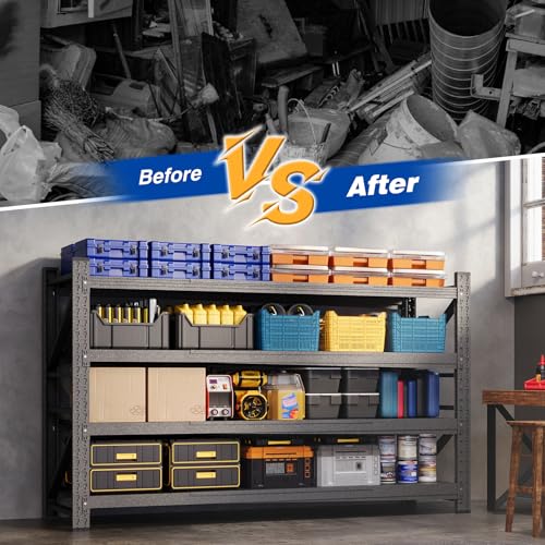 68" W Storage Shelves 8000lbs Garage Metal Shelving Heavy Duty Garage Shelves Adjustable Storage Shelves for Industrial (Black / 68" W X 24" D X 63.5" H)