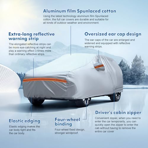 6 Layer Full Car Cover is All (Orange reflective strip / 17/ H-S For Hatchback-Length ( Up to 173" ))
