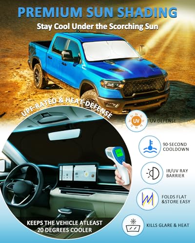 Sun Shade for Ram Windshield Sunshade for 2019 (Fit Ram 1500 19-25)