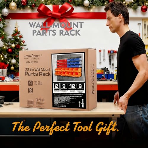 Wall Mounted Storage Bins Parts Rack 30PC Organizer Garage Plastic Shop Tool for Men's Gift (Orange-Blue-Red / 30-Piece Bins Parts Rack)