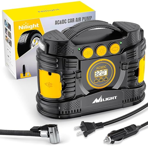 Tire Inflator Portable Air Compressor Dual Power for Car 12V DC and Home 110V AC Tires Pump Pressure Gauge Fast Inflate Auto Shutoff for Cars SUV Motorcycle Bicycle (Ac/DC Air Compressor 120psi)