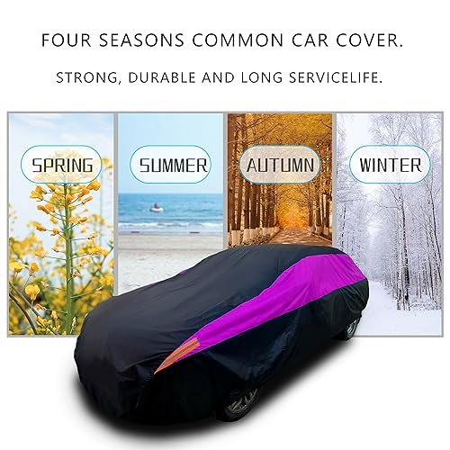 Waterproof Car Cover All Weather Snowproof UV Protection Windproof Outdoor Full car Cover (Fit Hatchback Length(Up to 173 inch） / Purple)