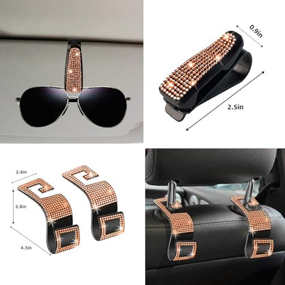 27 PCs Orange Bling Car Accessories Set for Women (Orange Diamond)