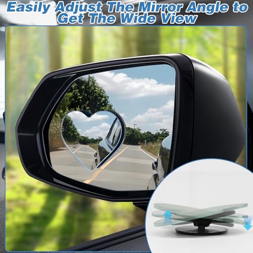 2Pcs Cars Heart Shaped Blind Spot Mirrors Car Side Mirror Blindspot Adjustabe Angle Removable Wide Angle Convex RearView Mirror for Enhanced Safety Universal Fit Stick (Heart-2Pcs)