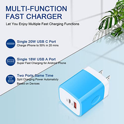 USB C Wall Charger (rose-red,blue,purple)